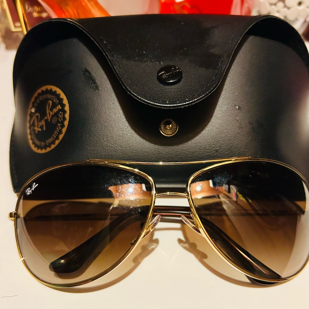 Ray-Ban Gold and Brown Aviator Sunglasses - Picture 1 of 5